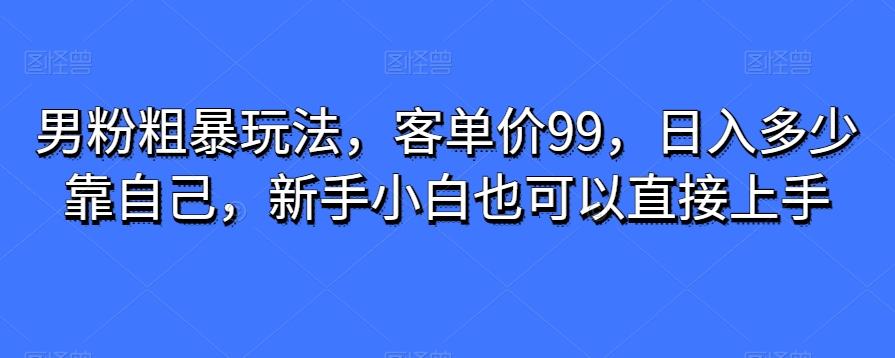 男粉粗暴玩法，客单价99，日入多少靠自己，新手小白也可以直接上手