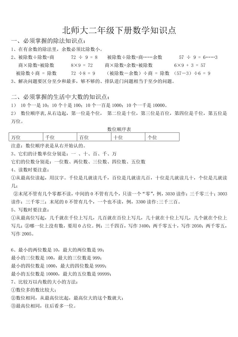 二上北师大数学知识点汇总