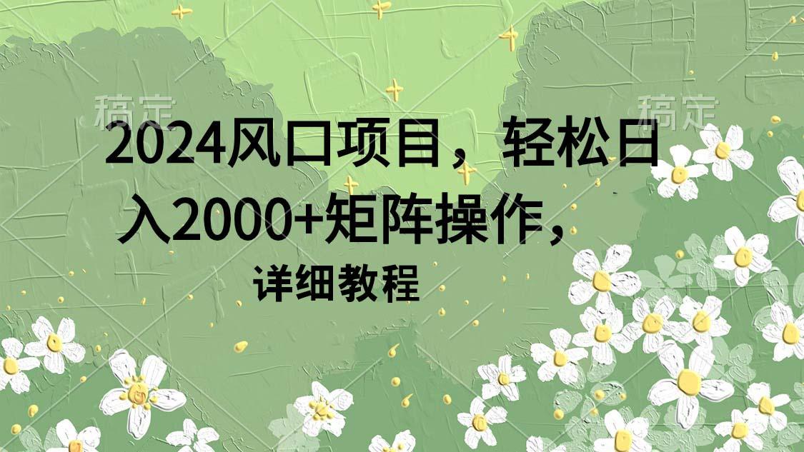 (9652期)2024风口项目，轻松日入2000+矩阵操作，详细教程