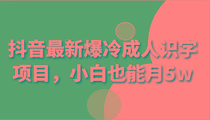 抖音最新爆冷成人识字项目，小白也能月5w