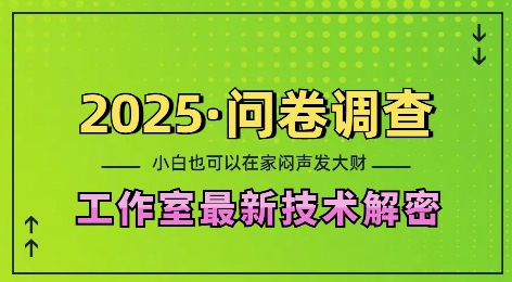 2025问卷调查最新工作室技术解密：一个人在家也可以闷声发大财，小白一天2张，可矩阵放大【揭秘】【焦圣希18818568866】