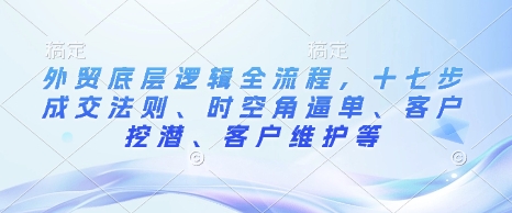 外贸底层逻辑全流程，十七步成交法则、时空角逼单、客户挖潜、客户维护等【焦圣希18818568866】