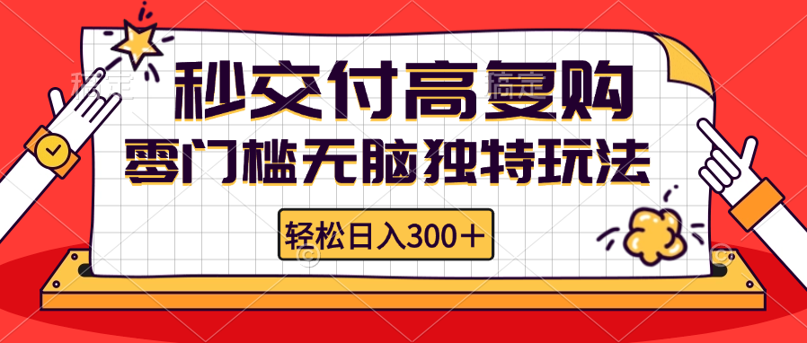 零门槛无脑独特玩法 轻松日入300+秒交付高复购   矩阵无上限