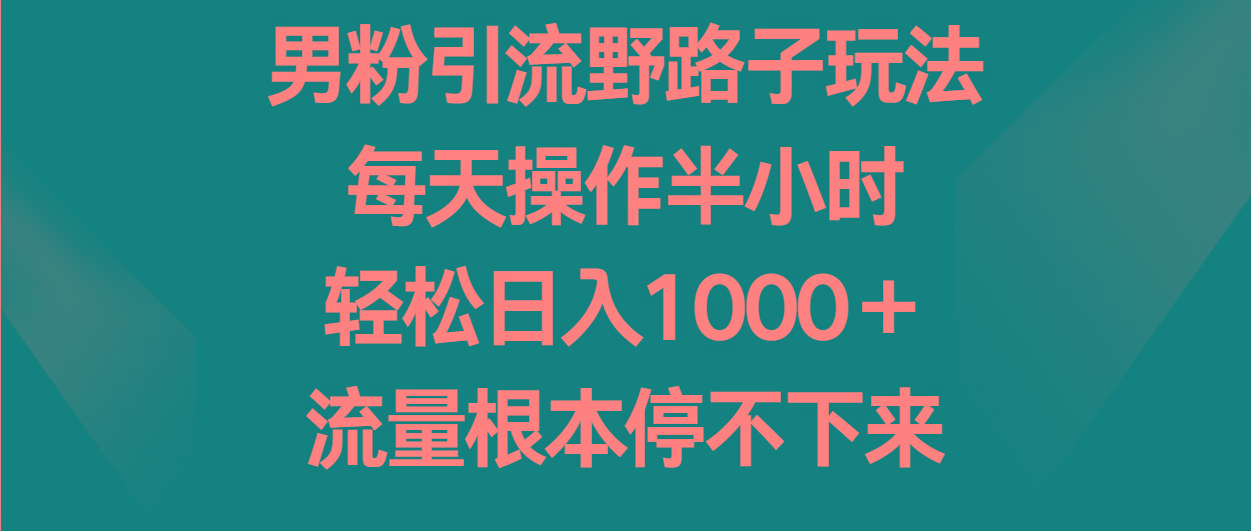 男粉引流野路子玩法，每天操作半小时轻松日入1000＋，流量根本停不下来