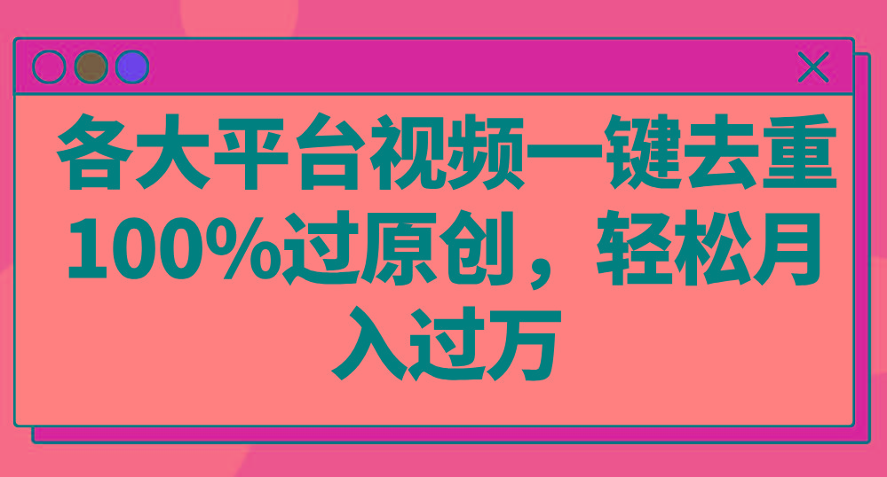 各大平台视频一键去重，100%过原创，轻松月入过万！